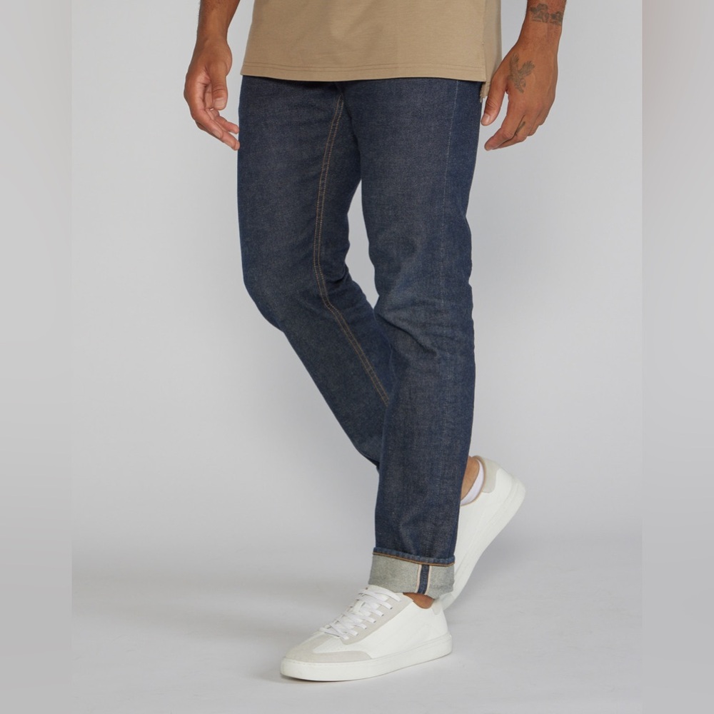 BYLT Basics Men's Straight Jeans - Dark Blue Selvedge Denim Style